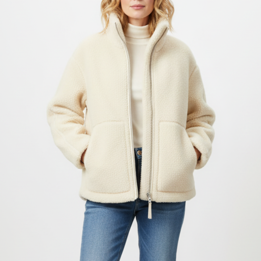 Oversize Teddy-Jacke für Damen – Kuschelige Teddy-Fleece-Jacke mit Stehkragen für den WInter