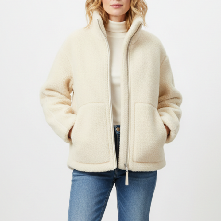 Oversize Teddy-Jacke für Damen – Kuschelige Teddy-Fleece-Jacke mit Stehkragen für den WInter