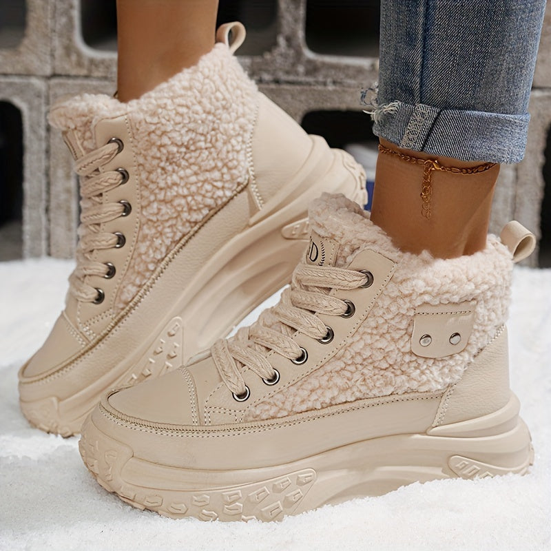 Gefütterte Winter Sneaker für Damen - Bequeme Chunky Plateau Stiefeletten mit Teddyfell