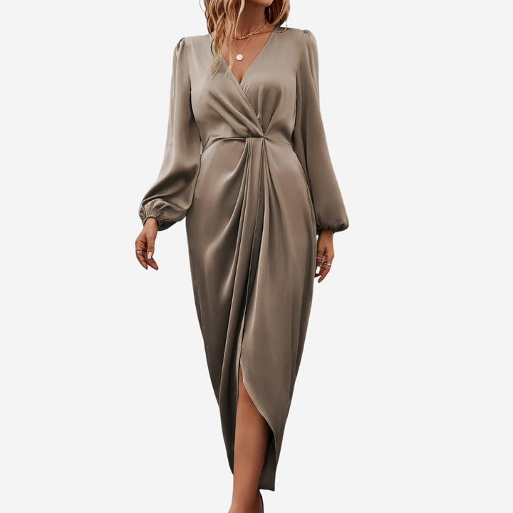 Olivia Maxikleid - Elegantes Satin-Optik Wickelkleid