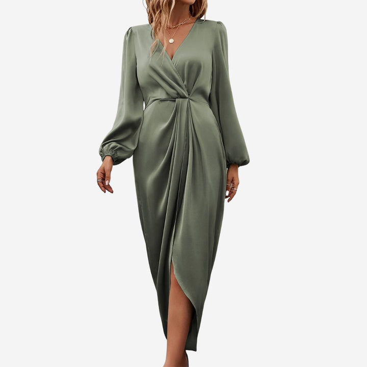 Olivia Maxikleid - Elegantes Satin-Optik Wickelkleid