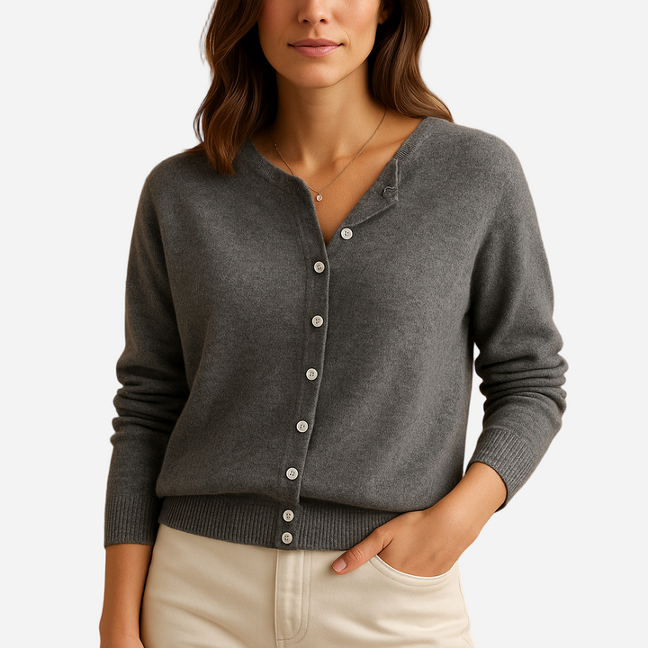 Strickjacke für Damen - Warmer Cardigan mit Rundhals für den Winter