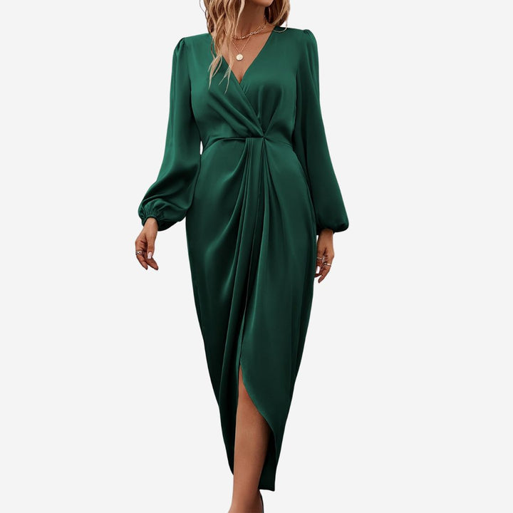 Olivia Maxikleid - Elegantes Satin-Optik Wickelkleid
