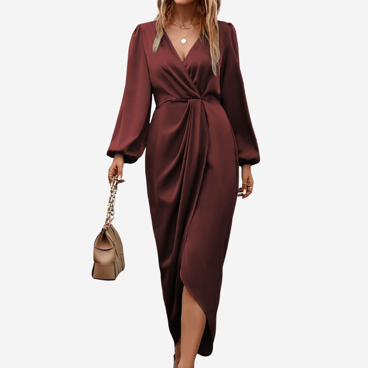 Olivia Maxikleid - Elegantes Satin-Optik Wickelkleid