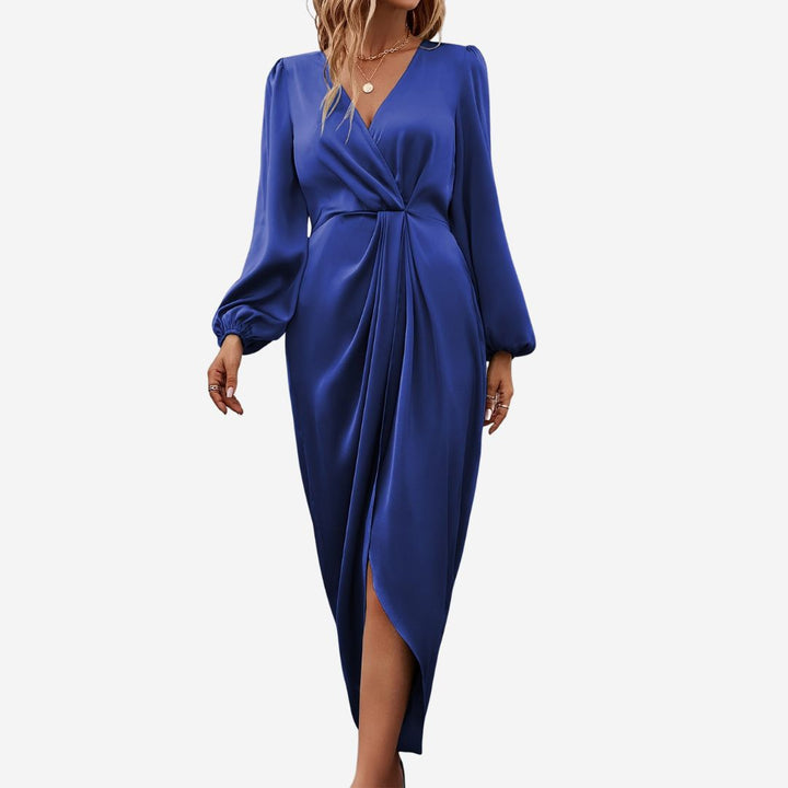 Olivia Maxikleid - Elegantes Satin-Optik Wickelkleid