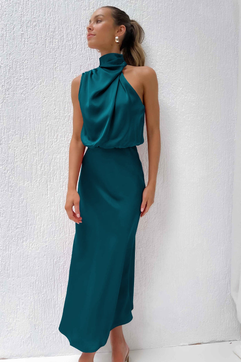 Abendkleid für Damen - Elegantes Satin Neckholder Midikleid für Sommer