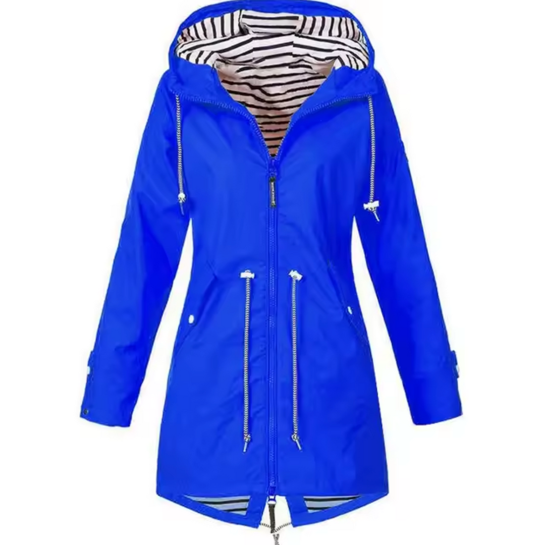 Regenjacke für Damen - Lange Wasserfeste Jacke mit Kapuze