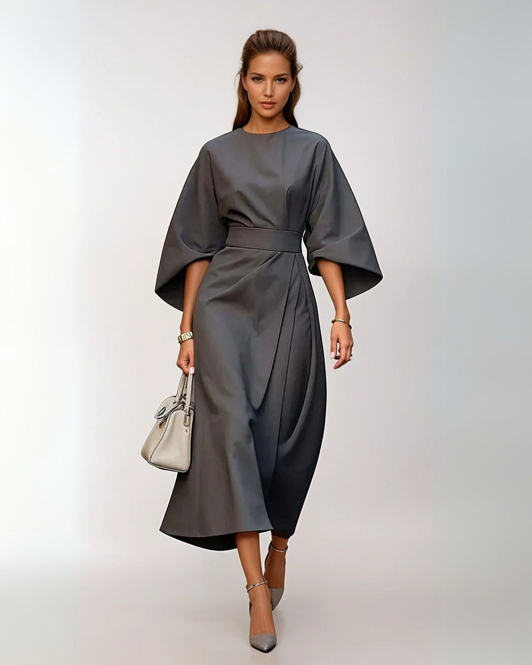 Midikleid für Damen - Elegantes Business Kleid mit Fledermausärmeln