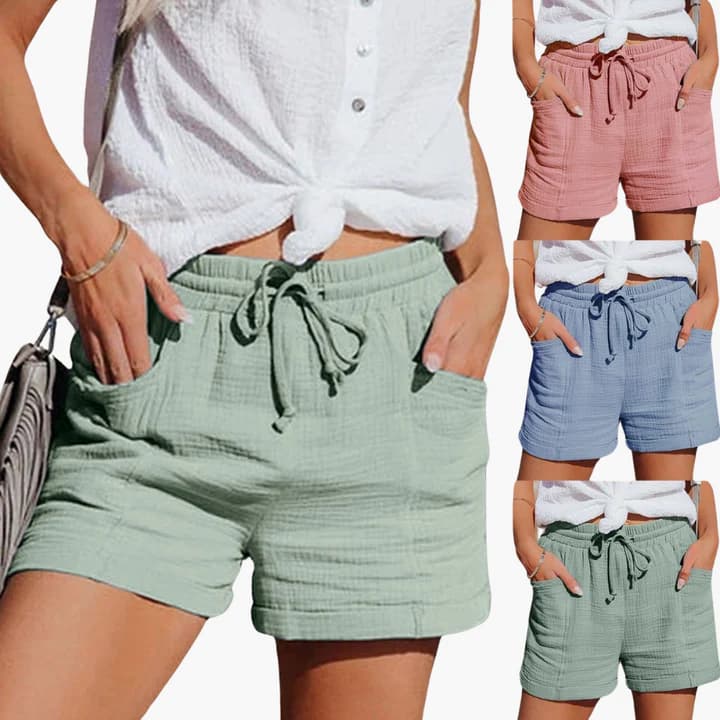 Musselin Shorts - Luftige Sommer Kurze Hose mit Taschen