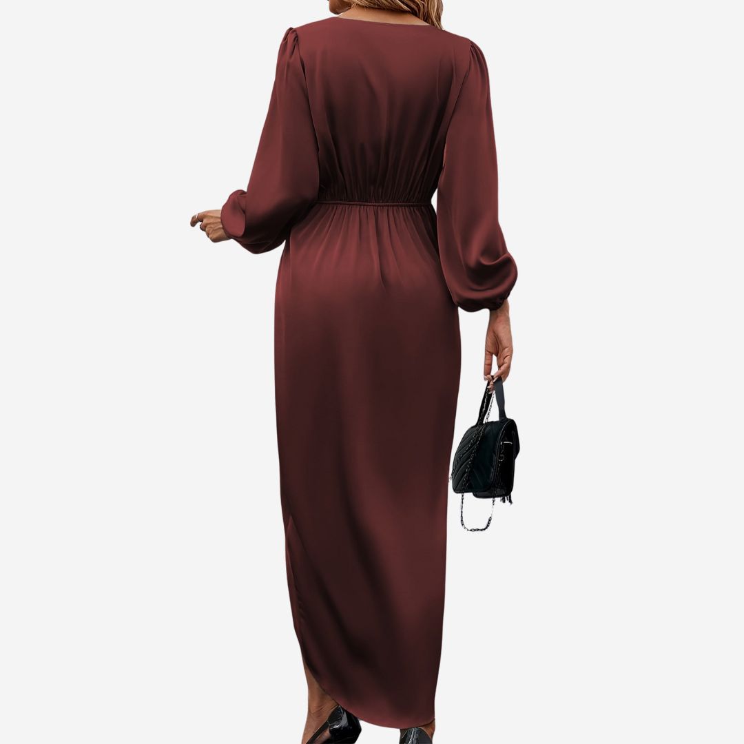 Olivia Maxikleid - Elegantes Satin-Optik Wickelkleid