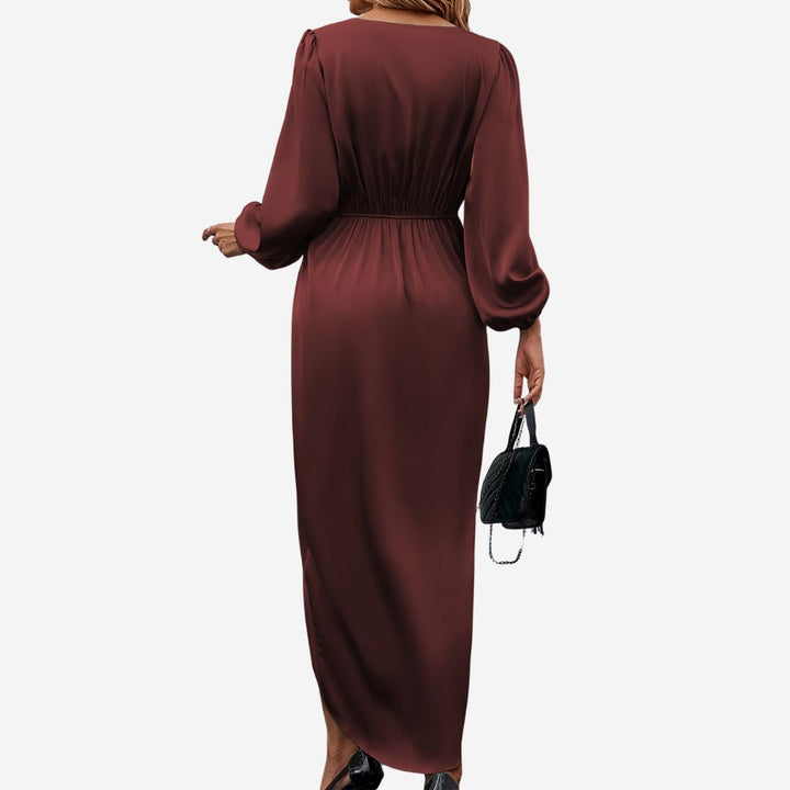 Olivia Maxikleid - Elegantes Satin-Optik Wickelkleid