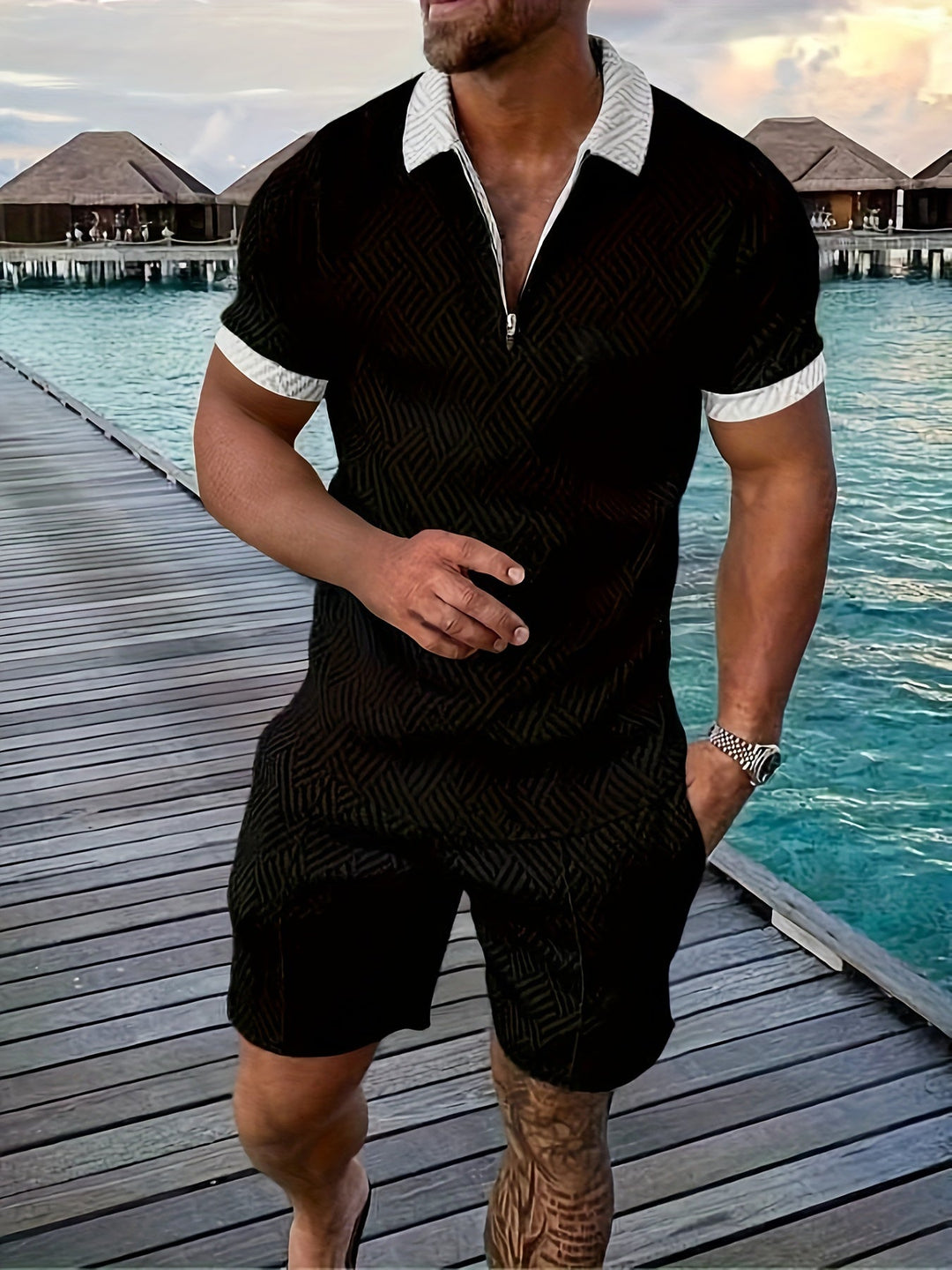 Zweiteiler für Herren - Stilvolles Set mit Poloshirt und Shorts für Sommershort set for men