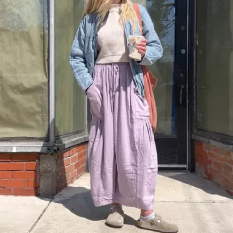 Sommerhose für Damen - Luftige Cargohose mit weitem Bein