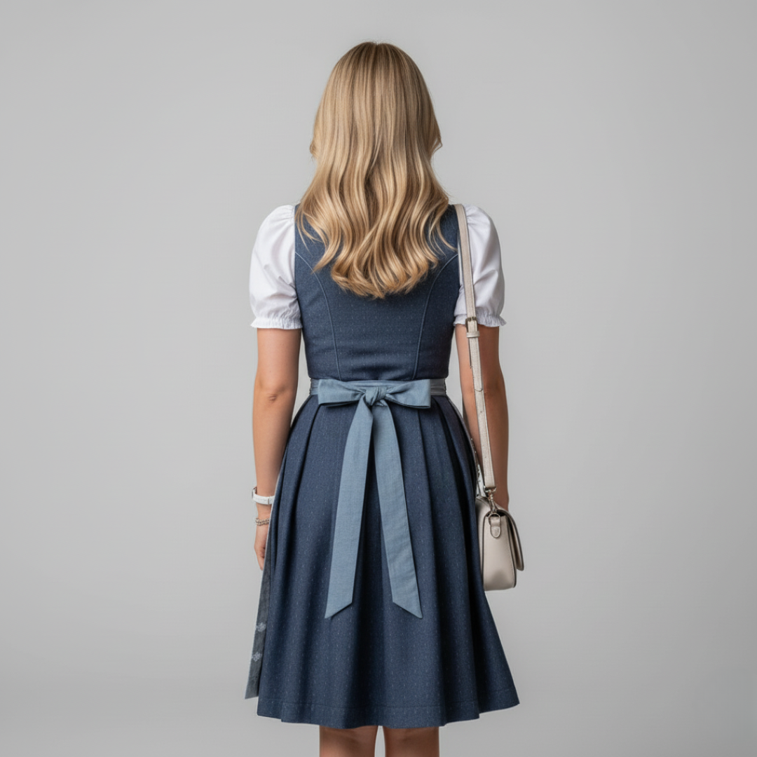 Midi Dirndl für Damen – 3-teiliges Set mit Bluse & Schürze für Oktoberfest