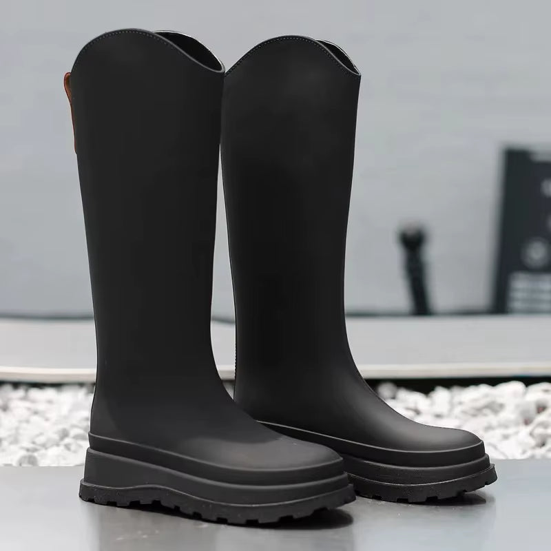 Regenstiefel für den Herbst - Wasserdichte hohe Gummistiefel mit rutschfester Sohle für Damen