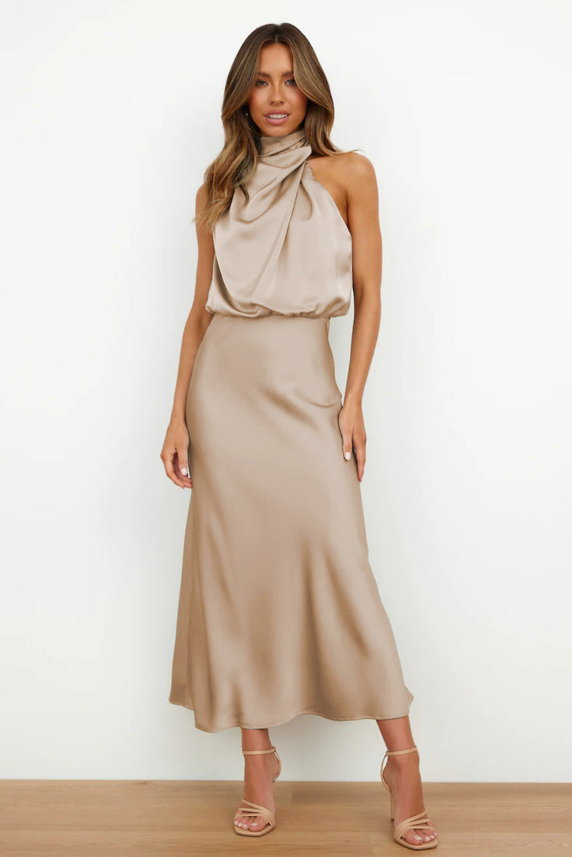 Abendkleid für Damen - Elegantes Satin Neckholder Midikleid für Sommer
