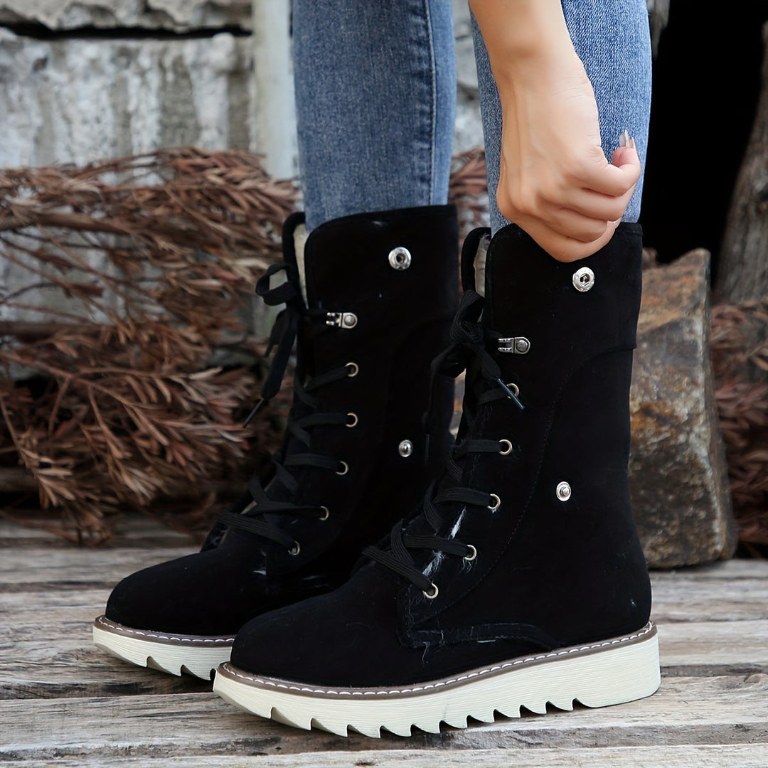 Winterstiefel für Damen - Flanell gefütterte Schnürstiefel mit Plateau & Warmfutter