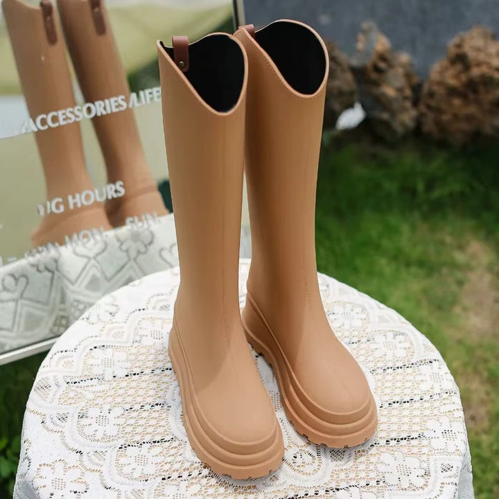 Regenstiefel für den Herbst - Wasserdichte hohe Gummistiefel mit rutschfester Sohle für Damen