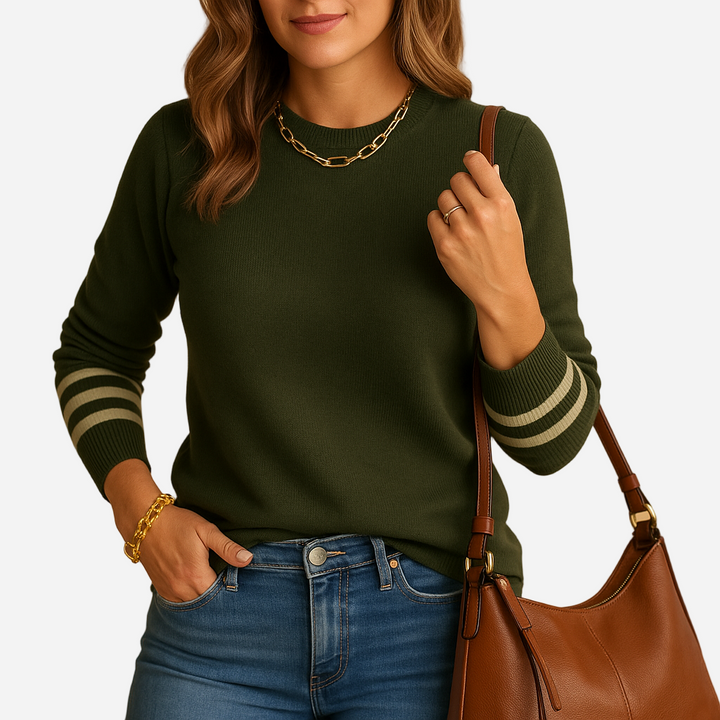 Strickpullover für Damen - Gestreifte Ärmel für den Winter