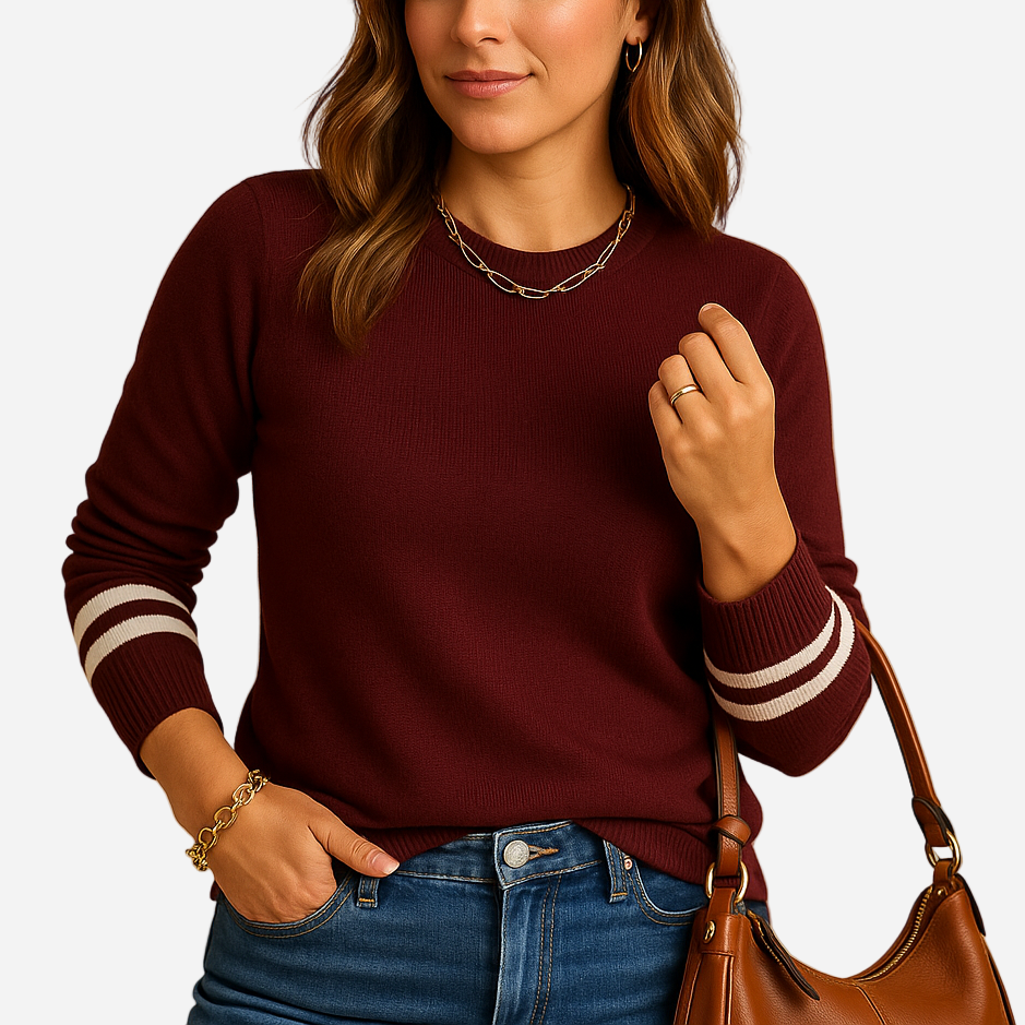 Strickpullover für Damen - Gestreifte Ärmel für den Winter