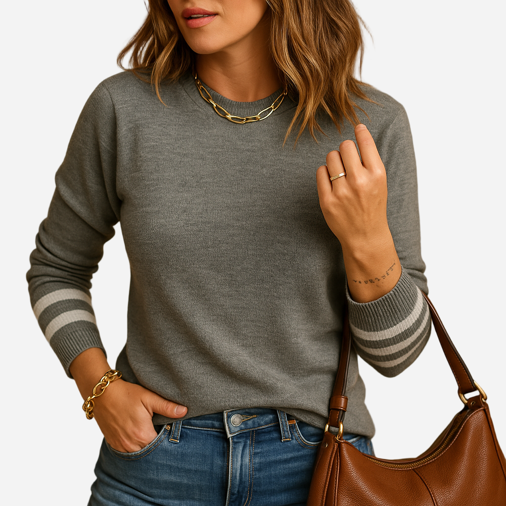 Strickpullover für Damen - Gestreifte Ärmel für den Winter