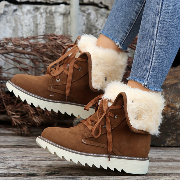 Winterstiefel für Damen - Flanell gefütterte Schnürstiefel mit Plateau & Warmfutter