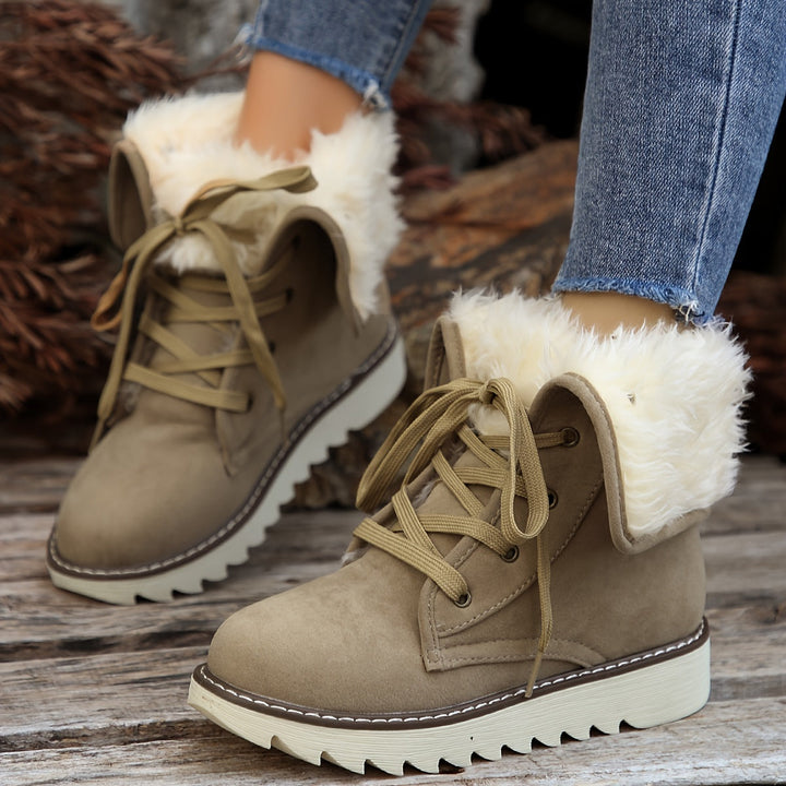 Winterstiefel für Damen - Flanell gefütterte Schnürstiefel mit Plateau & Warmfutter