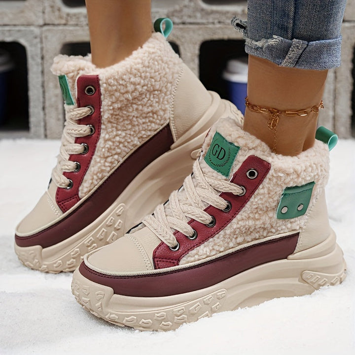 Gefütterte Winter Sneaker für Damen - Bequeme Chunky Plateau Stiefeletten mit Teddyfell