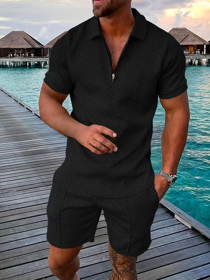 Zweiteiler für Herren - Stilvolles Set mit Poloshirt und Shorts für Sommershort set for men