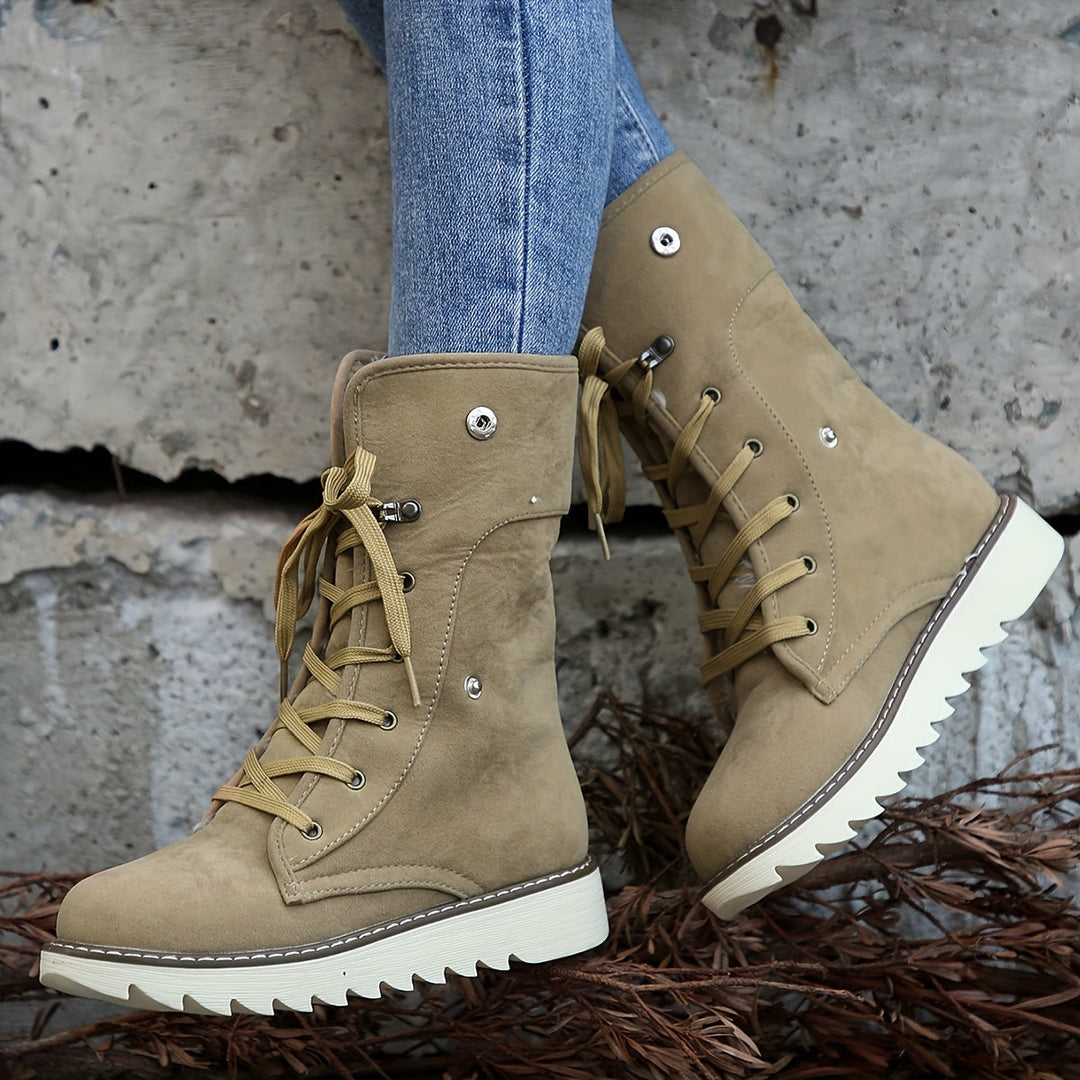 Winterstiefel für Damen - Flanell gefütterte Schnürstiefel mit Plateau & Warmfutter