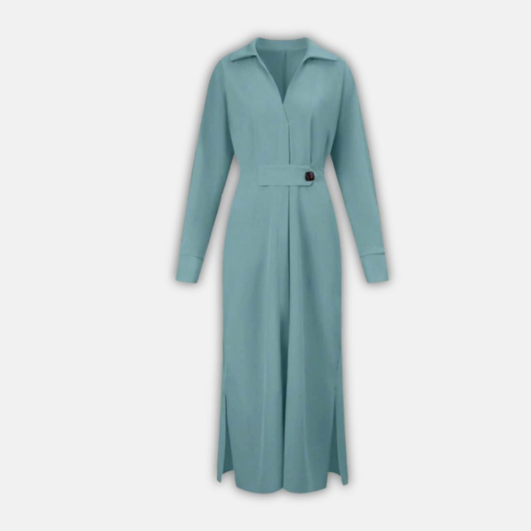 Hemdblusenkleid für Damen - Elegante Maxikleid mit Gürtel für Sommer