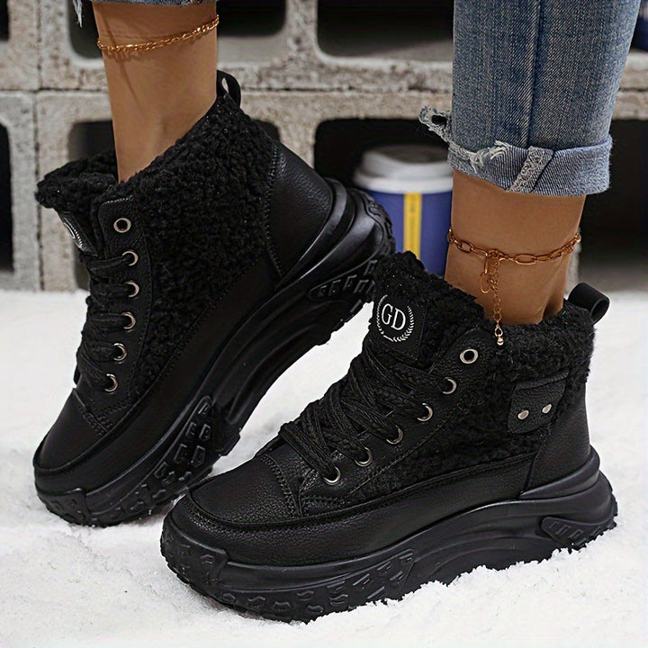 Gefütterte Winter Sneaker für Damen - Bequeme Chunky Plateau Stiefeletten mit Teddyfell