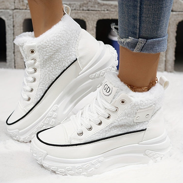 Gefütterte Winter Sneaker für Damen - Bequeme Chunky Plateau Stiefeletten mit Teddyfell