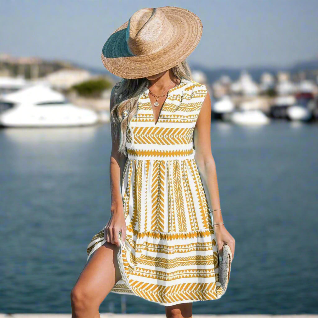 Olivia Sommerkleid - Ärmelloses Midikleid mit Ethno-Muster