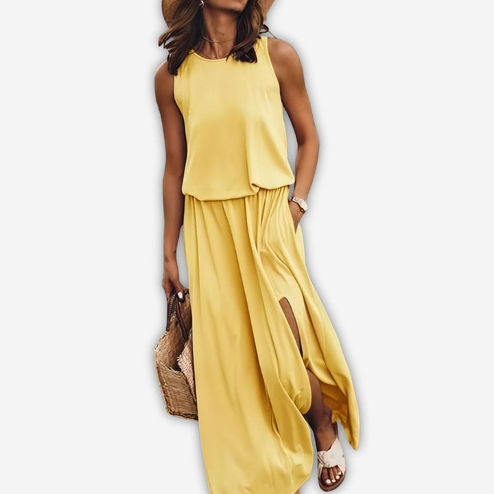 Sommerkleid - Elegantes Ärmellos Maxikleid mit Seitenschlitz