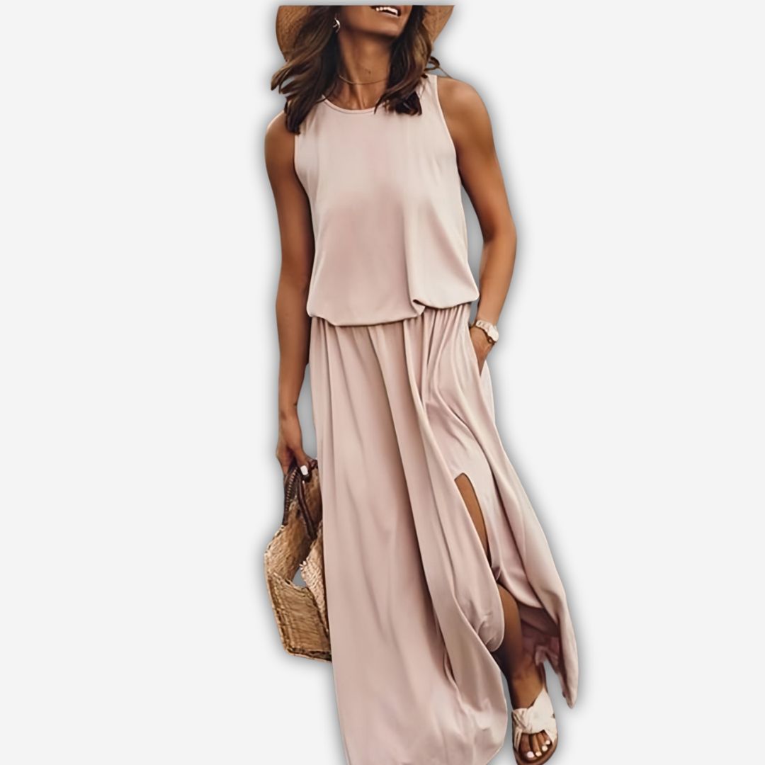 Sommerkleid - Elegantes Ärmellos Maxikleid mit Seitenschlitz