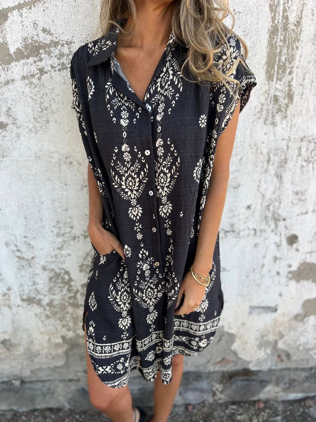 Hemdblusenkleid für Damen - Bedrucktes Maxikleid für Sommer