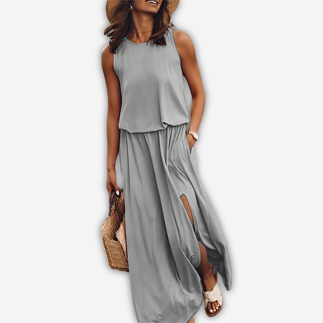 Sommerkleid - Elegantes Ärmellos Maxikleid mit Seitenschlitz