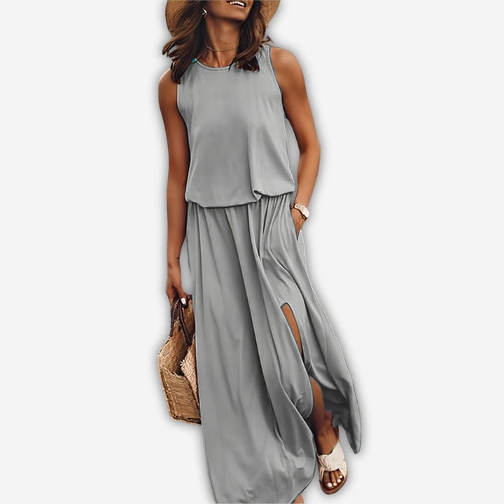 Sommerkleid - Elegantes Ärmellos Maxikleid mit Seitenschlitz