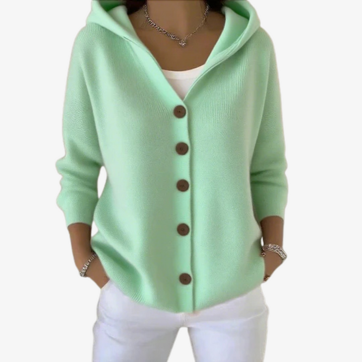 Strickjacke mit Kapuze für Damen – Weicher Feinstrick-Cardigan mit Knopfleiste für den Winter
