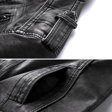 Herren Lederjacke in Schwarz – Robuste Winter Bikerjacke mit Stehkragen für Kalte Tage