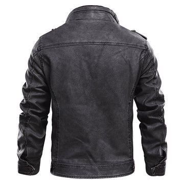 Herren Lederjacke in Schwarz – Robuste Winter Bikerjacke mit Stehkragen für Kalte Tage