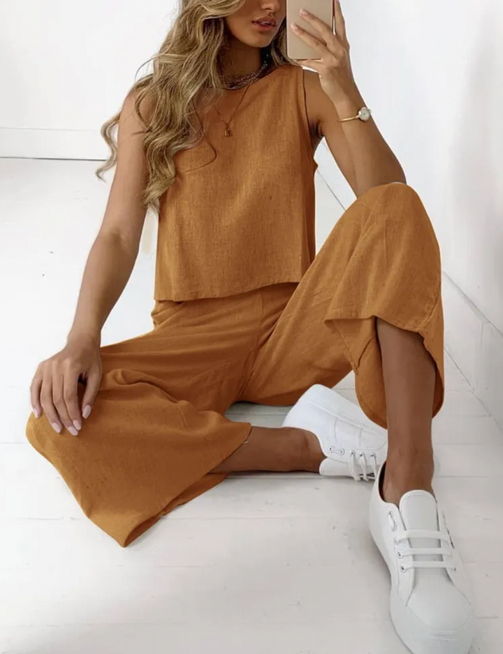 Zweiteiler für Damen - Elegantes Sommer-Set aus Top und weiter Hose