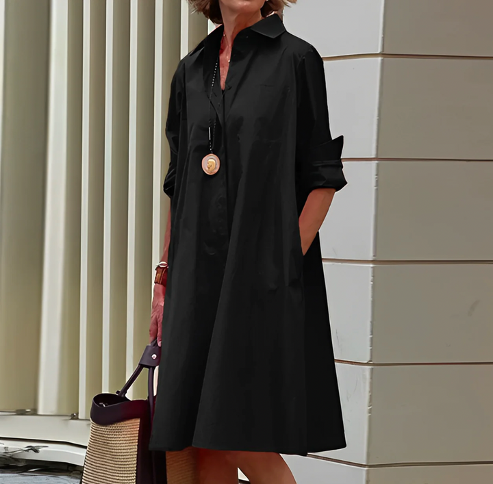 Hemdblusenkleid - Luftiges Blusenkleid mit 3/4-Ärmeln für Sommer