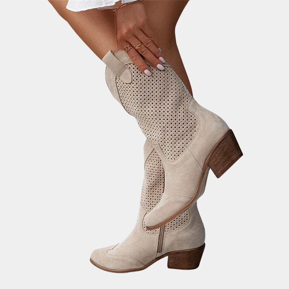 Cowboy Stiefel für Damen - Trendige Western-Boots mit Lochstickerei