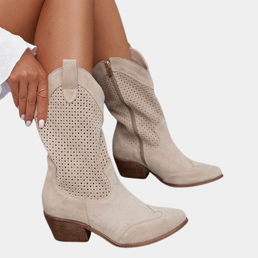 Cowboy Stiefel für Damen - Trendige Western-Boots mit Lochstickerei