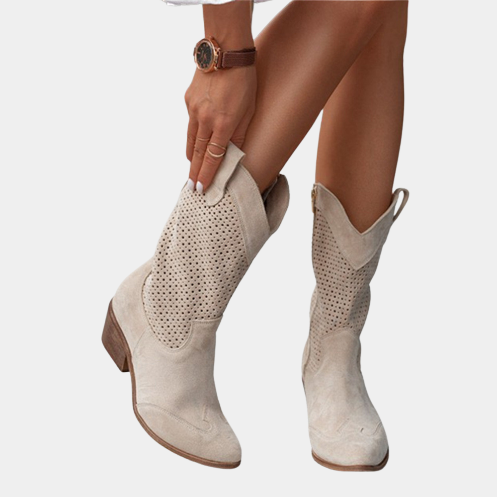 Cowboy Stiefel für Damen - Trendige Western-Boots mit Lochstickerei