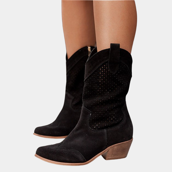 Cowboy Stiefel für Damen - Trendige Western-Boots mit Lochstickerei