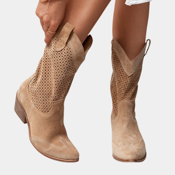 Cowboy Stiefel für Damen - Trendige Western-Boots mit Lochstickerei