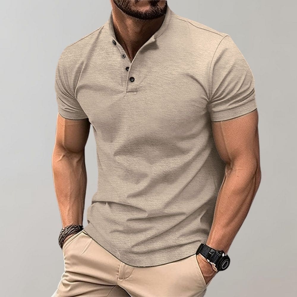 Gents T-shirt | Herren Freizeit-T-Shirt mit V-Ausschnitt und Knopfverschluss